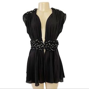 Meghan LA Black Stiletto Silk Chrystal Jeweled Top